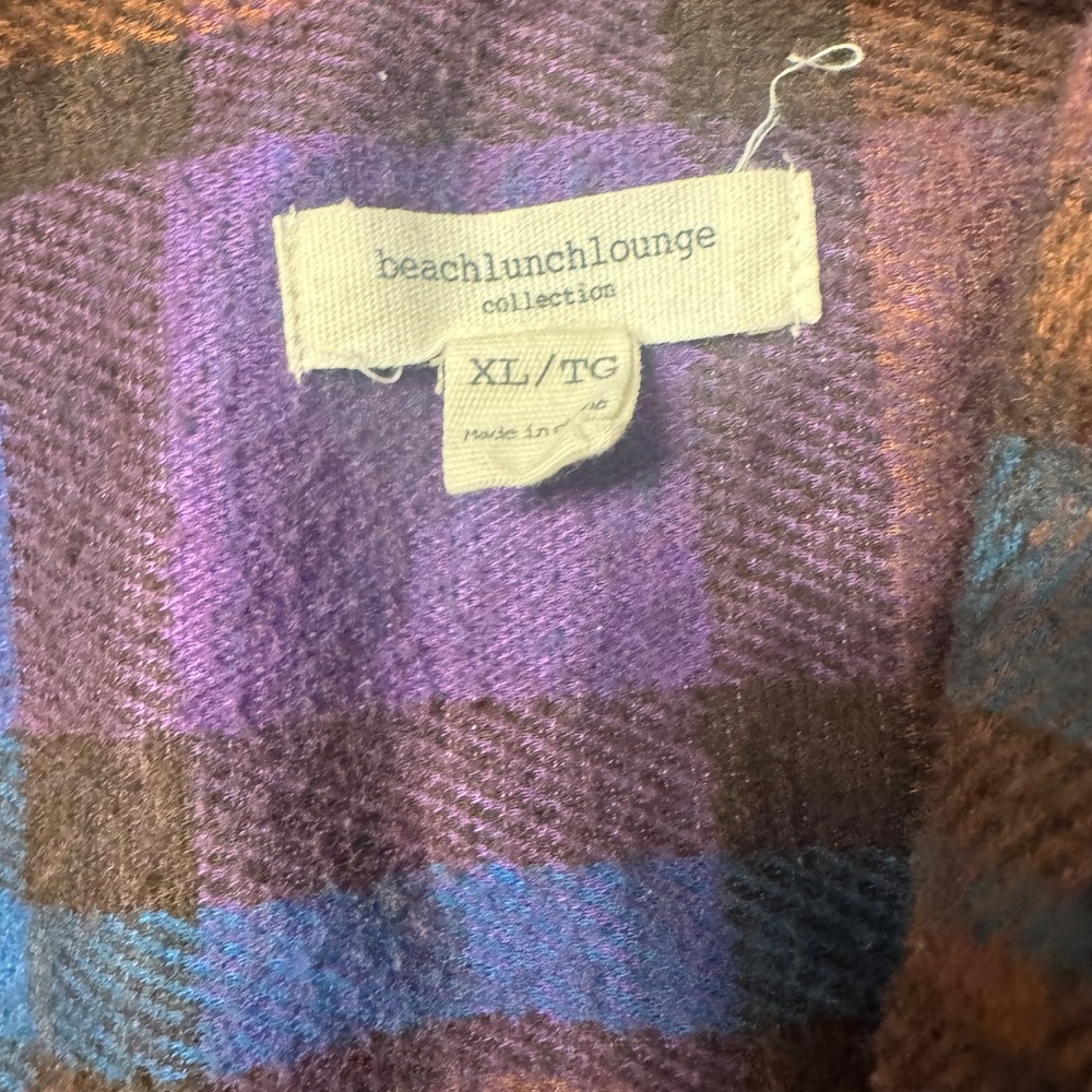 Beach lunch lounge women’s shirt jacket purple blue plaid - Picture 3 of 4